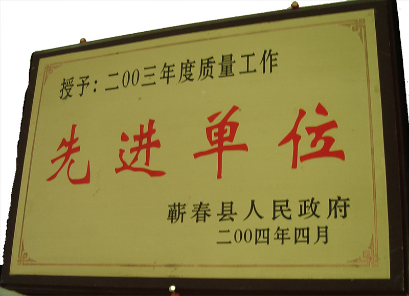 2004年荣获蕲春县人民政府颁发的先进单位荣誉称号